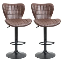 HOMCOM Bar Stools Set of 2 Adjustable Height Swivel Bar Chairs in PU Leather with Backrest & Footrest, Brown(m-1)