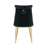 Lot de 2 chaises de salle à manger en velours, dossier haut avec dossier bouclé et pieds en métal, pour salon, salle à manger, cuisine, Noir(m-10)