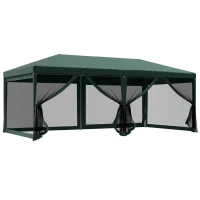 Outsunny Tenda de Jardim 6x3 m Tenda de Exterior com 6 Mosquiteiras Laterais 2 Postas com Fecho de Correr e Janelas Verde(m-10)