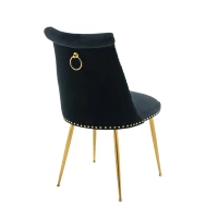 Lot de 2 chaises de salle à manger en velours, dossier haut avec dossier bouclé et pieds en métal, pour salon, salle à manger, cuisine, Noir(m-11)