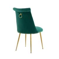Ensemble de 2 chaises de salle à manger en velours, dossier haut avec dossier à anneaux et pieds en métal doré, pour le salon, la salle à manger, Vert(m-10)