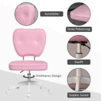 Vinsetto Krzesło biurowe bez podłokietników, regulowane, obrotowe, do 120 kg, sztuczna skóra, Różowe(m-5)