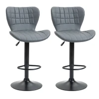 HOMCOM Bar Stools Set of 2 Adjustable Height Swivel Bar Chairs in PU Leather with Backrest & Footrest, Grey(m-1)