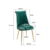 Ensemble de 2 chaises de salle à manger en velours, dossier haut avec dossier à anneaux et pieds en métal doré, pour le salon, la salle à manger, Vert(m-3)