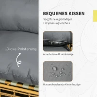 Outsunny Gartenmöbel-Set für 3 Personen, 3 Sofas, Hocker & Beistelltisch, Sitzkissen, Alurahmen, Kunstrattan, Braun(m-5)