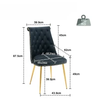 Lot de 2 chaises de salle à manger en velours, dossier haut avec dossier bouclé et pieds en métal, pour salon, salle à manger, cuisine, Noir(m-3)