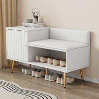 Banc Meuble à Chaussures Moderne avec Assise Rembourrée et Dossier, Rangement Multifonction et Pieds en Métal, 100x38x58 cm, Blanc(m-1)