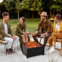 Outsunny Feuerschale demontierbar steckbar Feuerkorb Feuerstelle für Garten Camping BBQ Stahl Schwarz 50 x 50 x 30 cm(m-2)