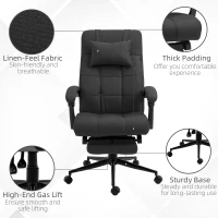 Vinsetto Office Desk Chair with Footrest, Headrest Pillow, Home Office Chair with Reclining Backrest, Swivel Wheels, Black(m-7)