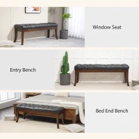 HOMCOM Bancă otomană cu Smocuri, Capăt de Pat din Piele Artificială cu Picioare din Lemn și Scaun Căptușit, 120x38x46 cm, Negru(m-4)