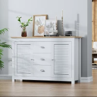 Buffet Moderne en MDF Laqué avec 2 Portes et 3 Tiroirs, Poignées en Métal, 120x35x80 cm, Blanc(m-1)