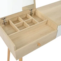Coiffeuse Meuble avec Miroir et Tiroirs, Grande Capacité, 100x40x78 cm, Naturel+Blanc(m-7)