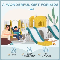 AIYAPLAY Set de tobogane și leagăne pentru copii mici 8 în 1 pentru copii cu vârsta cuprinsă între 1 și 3 ani, 250x177x99 cm, Galben(m-7)