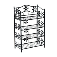 HOMCOM kleines Schuhregal Platzsparend Blumenregal Pflanzentreppe Standregal Ständer 4 Etagen Metall Schwarz 59,5 x 30 x 92 cm(m-1)