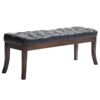 HOMCOM Bancă otomană cu Smocuri, Capăt de Pat din Piele Artificială cu Picioare din Lemn și Scaun Căptușit, 120x38x46 cm, Negru(m-11)