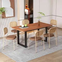Set de 4 Scaune pentru Sufragerie Moderne din Rattan cu Structură Metalică, 60x50x48 cm, Maro(m-4)