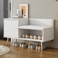 Banc Meuble à Chaussures Moderne avec Assise Rembourrée et Dossier, Rangement Multifonction et Pieds en Métal, 100x38x58 cm, Blanc(m-4)