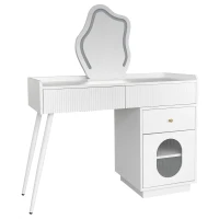 Coiffeuse Meuble avec Miroir LED et Éclairage, Trois Tiroirs et Une Porte, en Bois Pressé, 100x40x124 cm, Blanc(m-11)