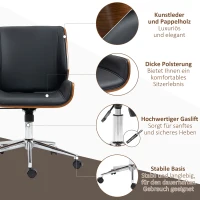 Vinsetto Bureaustoel Computerstoel, Kantelfunctie, Hoogteverstelbaar, Zwart + Zilver(m-7)