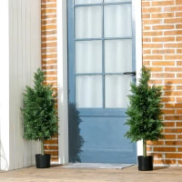 HOMCOM Arbori Topiari de Cedru Artificial, Set de 2 Plante Artificiale în Ghivece, Plante Decorative, 38x12.5x90 cm, Verde(m-8)