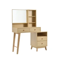 Coiffeuse avec Miroir LED, 4 Compartiments Ouverts et 4 Grands Tiroirs, 105x40x130,5 cm, Naturel(m-11)