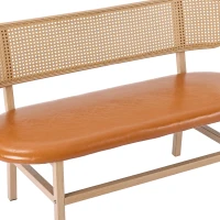 Banc 2 places dossier en rotin ovale effet cannage et assise rembourrée, 84x49x75 cm, Marron(m-7)