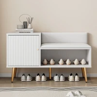Banc Meuble à Chaussures Moderne avec Assise Rembourrée et Dossier, Rangement Multifonction et Pieds en Métal, 100x38x58 cm, Blanc(m-5)