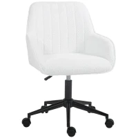 HOMCOM Scaun de Birou din Material Textil cu Înălțime Reglabilă, Scaun de Birou Pivotant cu Cotiere și Rotile, 58x58x83-93 cm, Alb(m-10)