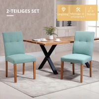 HOMCOM eetkamerstoelen set van 2 met gestoffeerde zitting stoel gestoffeerde stoel linnen-polyesterweefsel schuimstof rubberhout groen 50 x 62 x 96 cm(m-4)