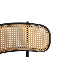 Set de 2 scaune de dining din țesătură cu efect de catifea, cu picioare din metal și spătar din ratan, 60x18x86 cm, Negru(m-6)