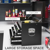 HOMCOM Comodă pentru Scule Portabilă, Cutie Metalică cu Carcasă Superioară și Glisiere pe Rulmenți cu Bile, 60x26x34 cm, Negru(m-4)