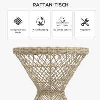 Outsunny Couchtafel Bijzettafel Boho-Design, Glazen Blad, PE-Rattan, 45 cm x 45 cm x 52 cm, Natuurlijk(m-4)