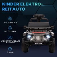 HOMCOM Elektrische kinderauto, terreinwagen, met opbergruimte, 3 km/u, muziekaansluiting, koplampen, claxon, zwart.(m-7)