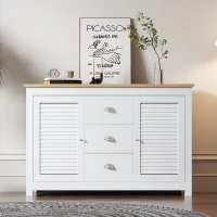 Buffet Moderne en MDF Laqué avec 2 Portes et 3 Tiroirs, Poignées en Métal, 120x35x80 cm, Blanc(m-4)