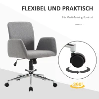 HOMCOM Bürostuhl Drehstuhl Bürosessel mit Rädern Armsessel im Nordischen Stil höhenverstellbare Rädern Schreibtischstuhl Edelstahl Leinenimitat Grau 61 x 58 x 88-97,5 cm(m-6)