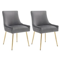 Ensemble de 2 fauteuils modernes en velours avec rayures verticales et assise rembourrée, 54x57,5x86,5 cm, Gris(m-2)