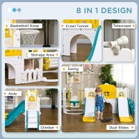 AIYAPLAY Set de tobogane și leagăne pentru copii mici 8 în 1 pentru copii cu vârsta cuprinsă între 1 și 3 ani, 250x177x99 cm, Galben(m-4)