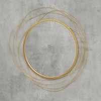HOMCOM Modern 65cm Round Wall Mirror Decoration Metal Wall Art for Bedroom Gold Tone(m-9)