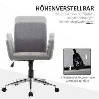 HOMCOM Bürostuhl Drehstuhl Bürosessel mit Rädern Armsessel im Nordischen Stil höhenverstellbare Rädern Schreibtischstuhl Edelstahl Leinenimitat Grau 61 x 58 x 88-97,5 cm(m-4)
