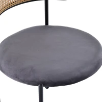 Set 4 scaune de dining din țesătură cu efect de catifea, picioare din metal și spătar din ratan, 60x18x86 cm, Gri(m-7)