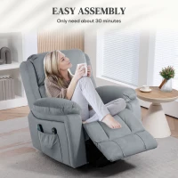 HOMCOM Scaun Electric cu Masaj prin Vibrații și Căldură, Scaun din Piele pentru Vârstnici cu Telecomandă și Buzunar Lateral, 90x95x103 cm, Gri(m-8)