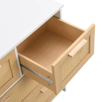 Commode Moderne en Rotin avec 4 Tiroirs et Poignées en Bois Massif, 80x38x80 cm - Meuble de Rangement, Naturel+Blanc(m-8)
