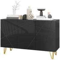 HOMCOM High Gloss Storage Cabinet with 3 Doors, Adjustable Shelf, Hairpin Legs, Black(m-10)