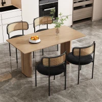 Set de 2 scaune de dining din țesătură cu efect de catifea, cu picioare din metal și spătar din ratan, 60x18x86 cm, Negru(m-5)