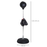 HOMCOM Sac de Box, Stand de Box cu Mănuși, Minge de Perforare, Minge de Box pentru Antrenament, 43x43x126-144 cm, Negru(m-3)