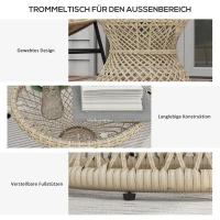 Outsunny Couchtafel Bijzettafel Boho-Design, Glazen Blad, PE-Rattan, 45 cm x 45 cm x 52 cm, Natuurlijk(m-5)