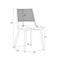 Ensemble de 2 chaises de salle à manger avec assise revêtement synthétique et dossier en rotin, structure en métal, 46x48x80 cm, Beige(m-3)