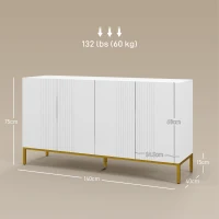 HOMCOM Bufet Modern pentru Living cu 4 Uși și Rafturi Reglabile, Închidere Moale, 140x40x75 cm, Alb(m-3)