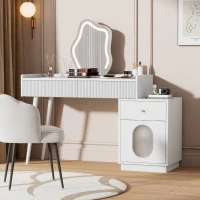 Coiffeuse Meuble avec Miroir LED et Éclairage, Trois Tiroirs et Une Porte, en Bois Pressé, 100x40x124 cm, Blanc(m-1)