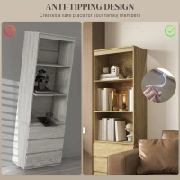 HOMCOM Bibliotecă Înaltă cu Depozitare, Dulap cu 3 Rafturi și 3 Sertare, Dulap de Afișare pentru Camera de Zi, 60x35x180 cm, Natural(m-5)